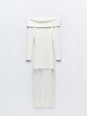 Zara - Fringed Stretch Knit Dress - White